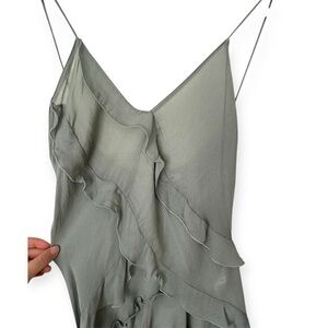 ZARA Ruffled Green Spaghetti Strap Top